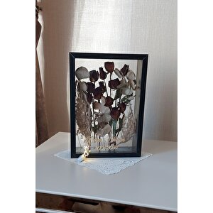 Ledli Ve İsimli 25x35 Cm Çift Yönlü Derin Gül Çerçevesi! Gelin Buketi Çerçevesi! Siyah