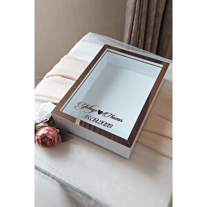 25x35 Cm Beyaz-bronz Ledsiz Derin Gül Tasarım Çerçevesi! Gül Kutusu Anı Çerçevesi! Isim Ve Tarih