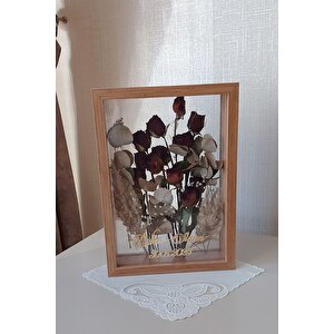 İsimli 25x35 Cm Çift Yönlü Derin Gül Çerçevesi! Gelin Buketi Çerçevesi! Bambu