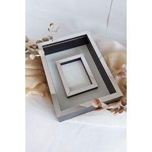 25x35 Cm Siyah-gümüş Renkli Fotoğraf Alanlı Model Tasarım Gül Kutusu Anı Çerçevesi!