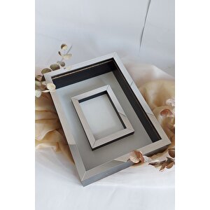 25x35 Cm Siyah-gümüş Renkli Fotoğraf Alanlı Model Tasarım Gül Kutusu Anı Çerçevesi!