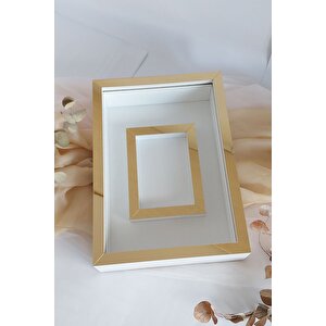 25x35 Cm Gold-beyaz Fotoğraf Alanlı Model Tasarım Gül Kutusu Anı Çerçevesi! Yeni Model Çerçeve!