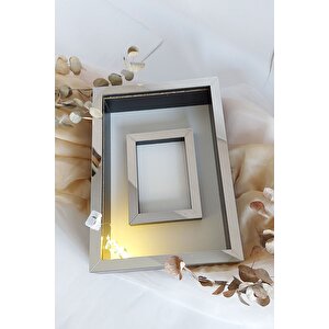 Ledli 25x35 Cm Siyah-gümüş Fotoğraf Alanlı Model Tasarım Gül Kutusu Anı Çerçevesi! Isimsiz Ledli!