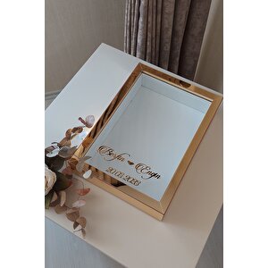 25x35 Cm Gold Ledsiz Derin Gül Tasarım Çerçevesi! Gül Kutusu Anı Çerçevesi! Isim Ve Tarih Hediye