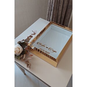 25x35 Cm Gold Ledsiz Derin Gül Tasarım Çerçevesi! Gül Kutusu Anı Çerçevesi! Isim Ve Tarih Hediye
