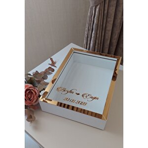 25x35 Cm Beyaz-gold Ledsiz Derin Gül Tasarım Çerçevesi! Gül Kutusu Anı Çerçevesi! Isimli