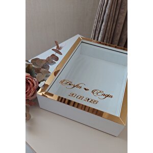 25x35 Cm Beyaz-gold Ledsiz Derin Gül Tasarım Çerçevesi! Gül Kutusu Anı Çerçevesi! Isimli