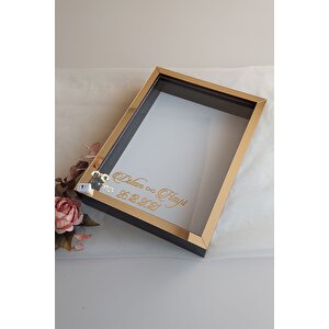 Yeni Model 25x35 Cm Siyah-gold Ledli Derin Gül Tasarım Çerçevesi! Gül Kutusu Anı Çerçevesi!