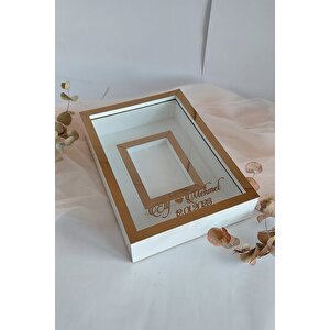 Yeni Model Ledsiz 25x35 Cm Beyaz-bronz Fotoğraf Alanlı Model Tasarım Gül Kutusu Anı Çerçevesi!