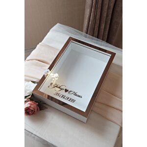 Yeni Model 25x35 Cm Beyaz-bronz Ledli Derin Gül Tasarım Çerçevesi! Gül Kutusu Anı Çerçevesi! Isimli