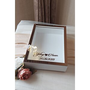 Yeni Model 25x35 Cm Beyaz-bronz Ledli Derin Gül Tasarım Çerçevesi! Gül Kutusu Anı Çerçevesi! Isimli