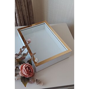 Ledsiz Yeni Trend 25x35 Cm Gold-beyaz Derin Gül Tasarım Çerçevesi! Gül Kutusu Anı Çerçevesi! Isimsiz