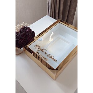 25x35 Cm Gold Ledli Isimli Fotoğraf Alanlı Model Tasarım Gül Kutusu Anı Çerçevesi!