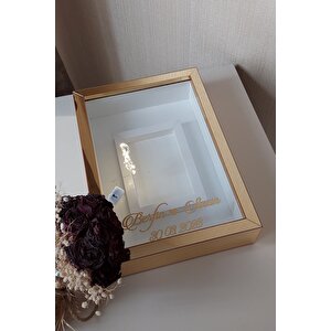 25x35 Cm Gold Ledli Isimli Fotoğraf Alanlı Model Tasarım Gül Kutusu Anı Çerçevesi!
