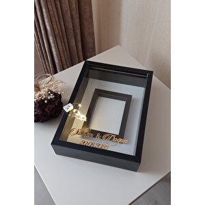 25x35 Cm Siyah Fotoğraf Alanlı Model Tasarım Gül Kutusu Anı Çerçevesi! Ledli