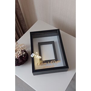 25x35 Cm Siyah Fotoğraf Alanlı Model Tasarım Gül Kutusu Anı Çerçevesi! Ledli