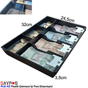 Plastik Para Çekmecesi İçi Düzenleyici 4 Banknot 3 Bozuk Para Gözlü 32x24,5x3,5cm