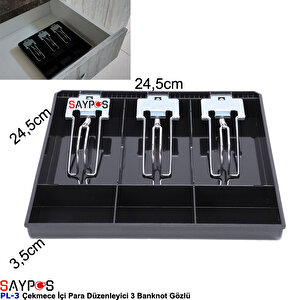 Metal Mandallı Rampalı Çekmece İçi Para Düzenleyici 3 Banknot 3 Bozuk Para Gözlü 24,5x24,5x3,5cm