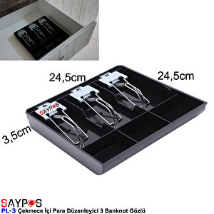 Metal Mandallı Rampalı Çekmece İçi Para Düzenleyici 3 Banknot 3 Bozuk Para Gözlü 24,5x24,5x3,5cm