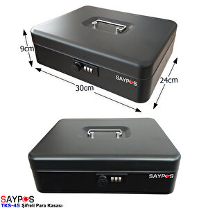 Şifreli Açılır Ve Taşıma Kulplu Para Kasası 4 Banknot 5 Madeni Para Gözlü Gizli Bölmeli 30x24x9cm