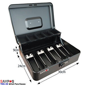 Şifreli Açılır Ve Taşıma Kulplu Para Kasası 4 Banknot 5 Madeni Para Gözlü Gizli Bölmeli 30x24x9cm