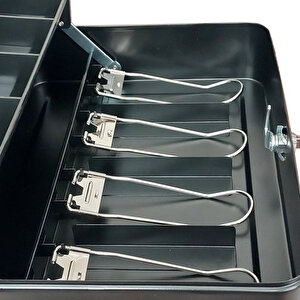 Şifreli Açılır Ve Taşıma Kulplu Para Kasası 4 Banknot 5 Madeni Para Gözlü Gizli Bölmeli 30x24x9cm