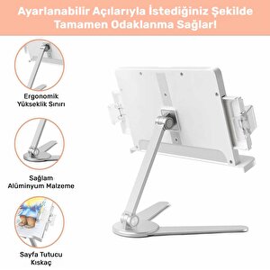 Npo Std007 Okuma Açısı Ayarlı Koruma Kıskkaçlı Alüminyum&abs Kitap/tablet/dergi Standı Modern Rahle