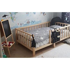 Alyans Montessori Ithal Çam Ahşap Çocuk Beşik Yatak Geçmeli 80x130 Cm