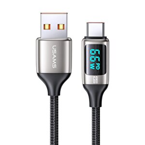 Usams Us-sj544 Dijital Göstergeli,çipli,örgülü,1.2m Pd 66w Usb To Type-c Hızlı Şarj Ve Data Kablosu