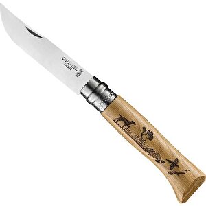Opinel Inox No 8 Meşe Saplı Köpek Desenli Paslanmaz Çelik Çakı