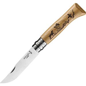 Opinel Inox No 8 Meşe Saplı Köpek Desenli Paslanmaz Çelik Çakı