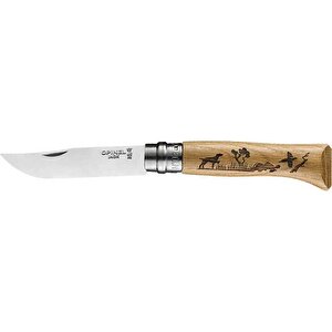 Opinel Inox No 8 Meşe Saplı Köpek Desenli Paslanmaz Çelik Çakı