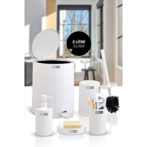 Okyanus Home Coliseum Beyaz İç Kovalı Pedallı 5'li Banyo Seti