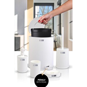 Okyanus Home Coliseum Beyaz İç Kovalı Pedallı 5'li Banyo Seti
