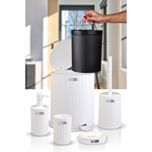 Okyanus Home Coliseum Beyaz İç Kovalı Pedallı 5'li Banyo Seti