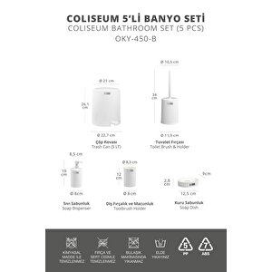 Okyanus Home Coliseum Beyaz İç Kovalı Pedallı 5'li Banyo Seti