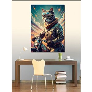 Kanvas Tablo Motosiklet Kullanan Retro Kedi 70x100 cm
