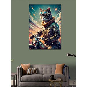 Kanvas Tablo Motosiklet Kullanan Retro Kedi 70x100 cm