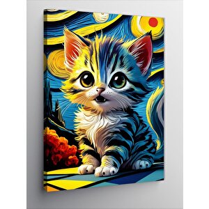 Kanvas Tablo Yavru Kedi Van Gogh Stili