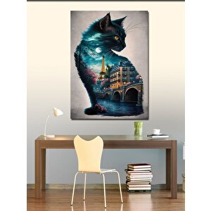 Kanvas Tablo Paris Ve Siyah Kedi 100x140 cm