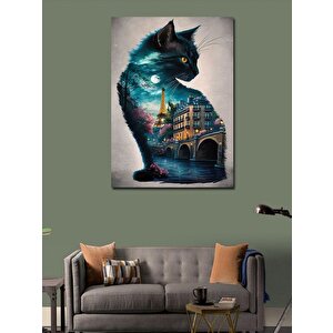 Kanvas Tablo Paris Ve Siyah Kedi