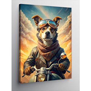 Kanvas Tablo Retro Motosiklet Kullanan Köpek 100x140 cm