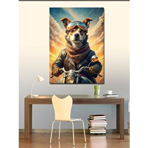 Kanvas Tablo Retro Motosiklet Kullanan Köpek 100x140 cm