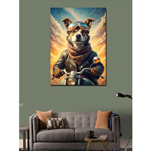 Kanvas Tablo Retro Motosiklet Kullanan Köpek 100x140 cm