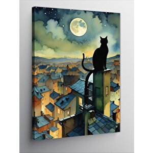 Kanvas Tablo Çatıdaki Siyah Kedi 70x100 cm