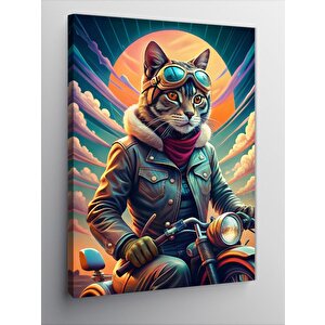 Kanvas Tablo Retro Motosiklet Ve Kedi