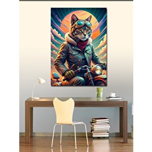 Kanvas Tablo Retro Motosiklet Ve Kedi