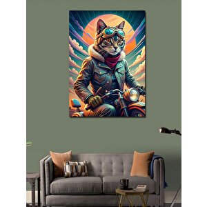 Kanvas Tablo Retro Motosiklet Ve Kedi