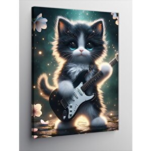Kanvas Tablo Elektro Gitar Kullanan Yavru Kedi 70x100 cm