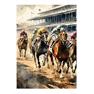 At Yarışı Dekoratif Ahşap Tablo 25cmx 35cm 25x35 cm